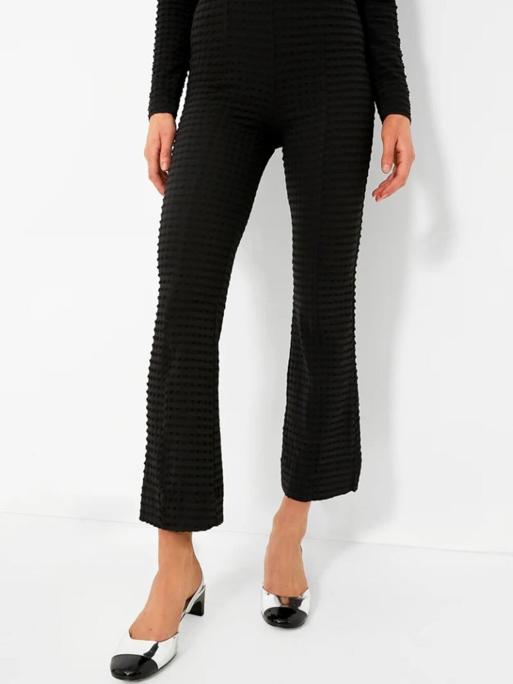 Black Stretch Seersucker Cropped Pants